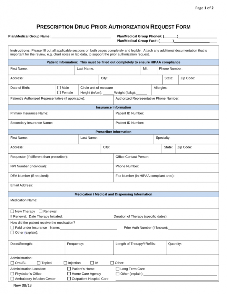 Prime Therapeutics Prior Authorization Form Pdf Amulette