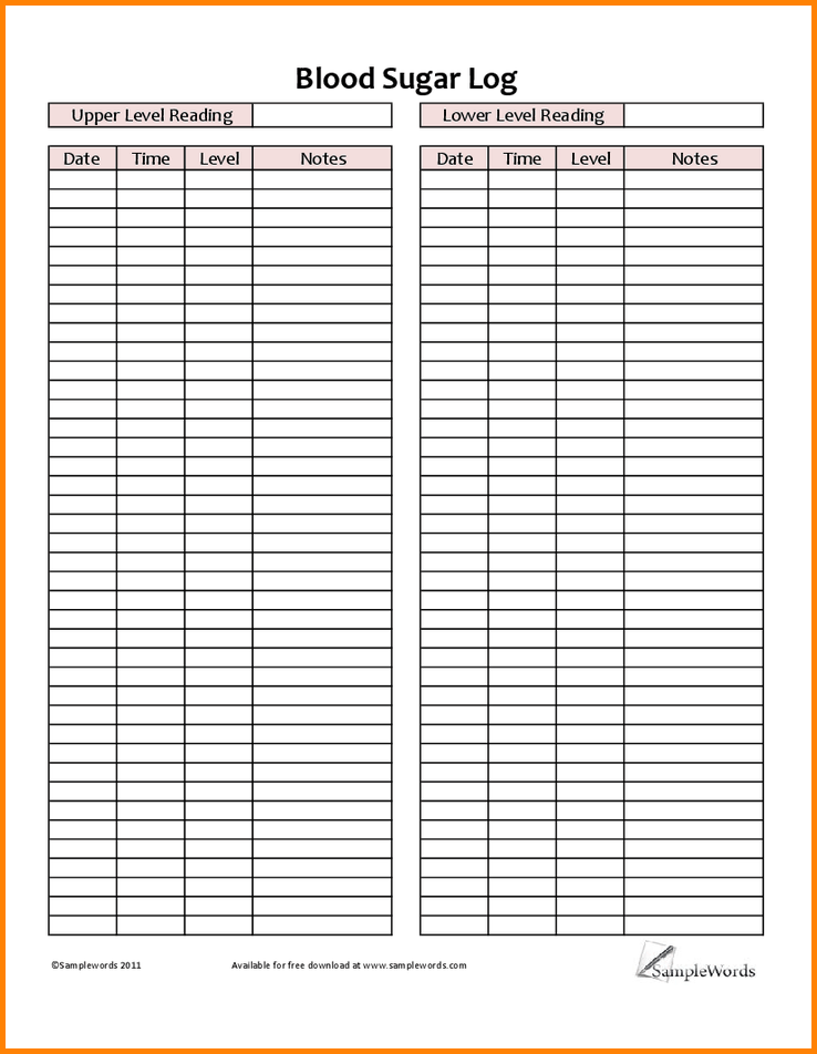 Printable Blood Sugar Log Sheet Amulette