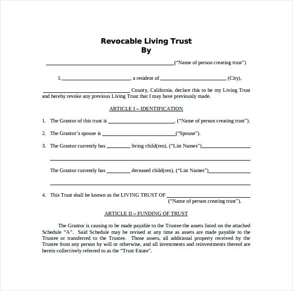 Free Printable Living Trust Forms Printable Forms Free Online