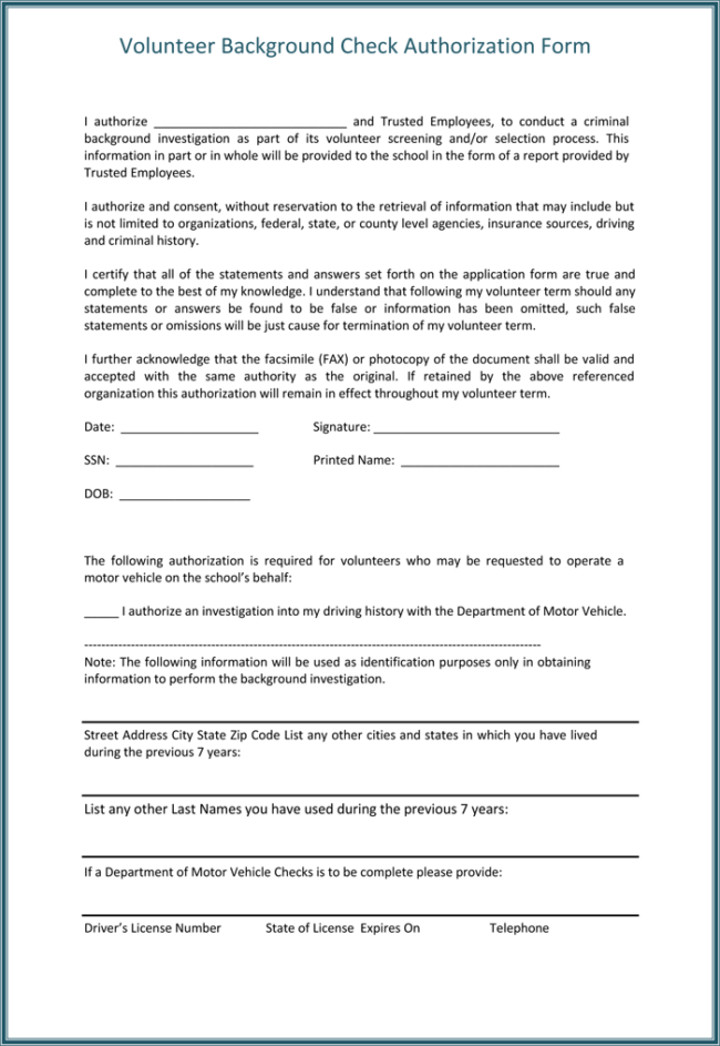 Sample Background Check Authorization Form Amulette 6475