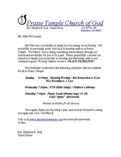 Sample Church Welcome Letter | amulette