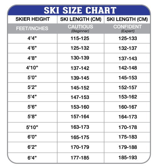 Water Skis Size Chart
