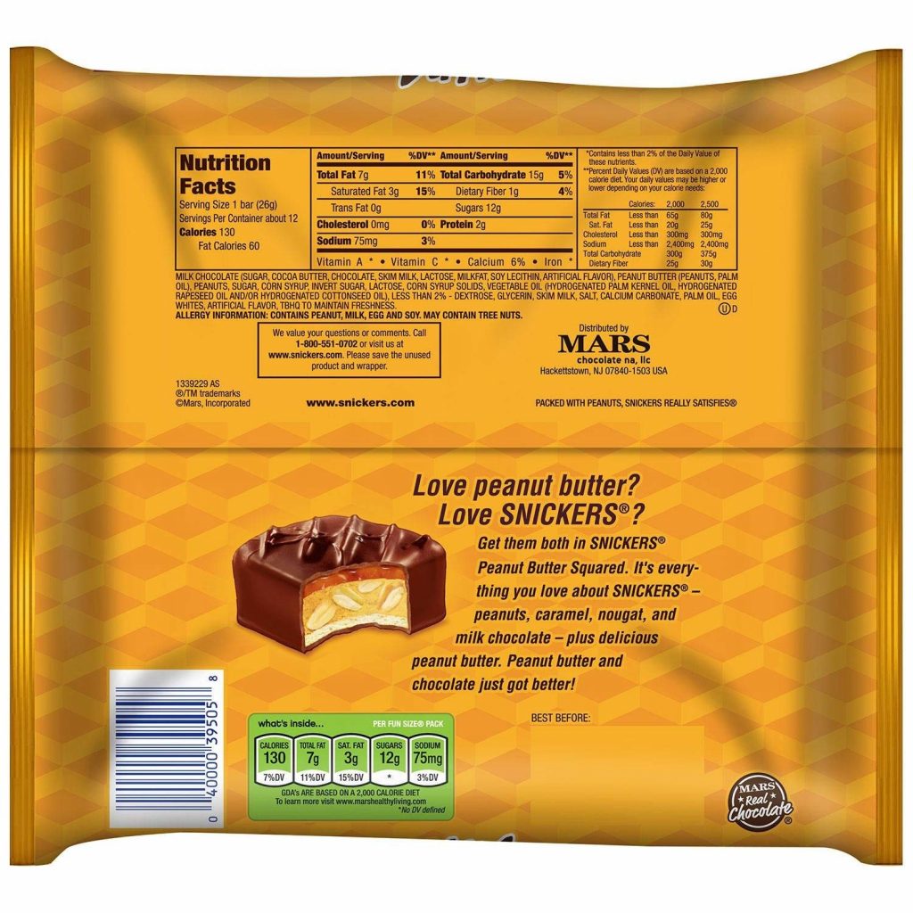 Snickers Peanut Butter Squared Fun Size Calories amulette