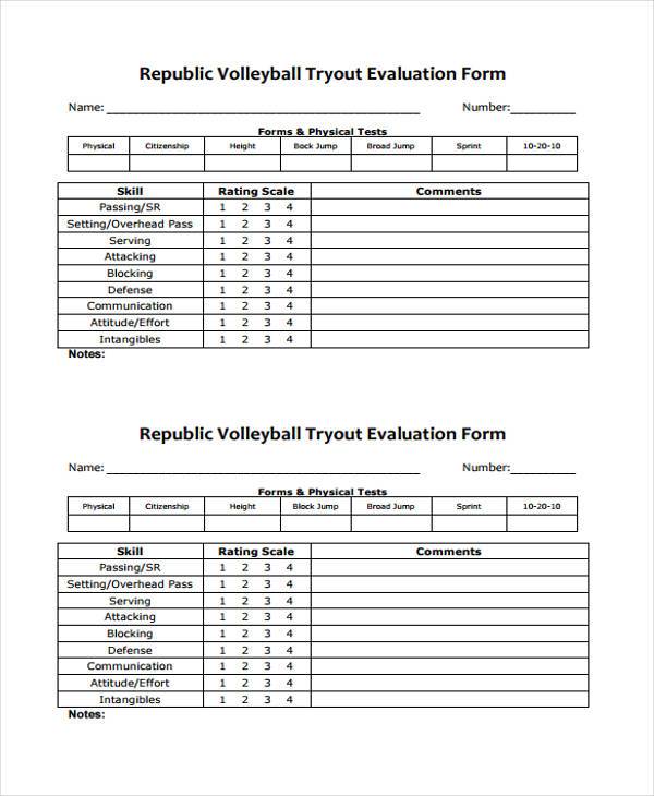 Volleyball Tryout Evaluation Sheet amulette