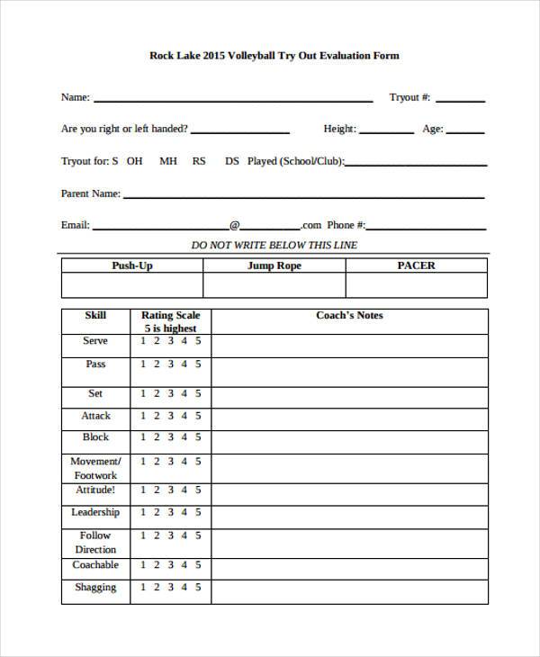 Printable Volleyball Evaluation Form Printable Forms Free Online
