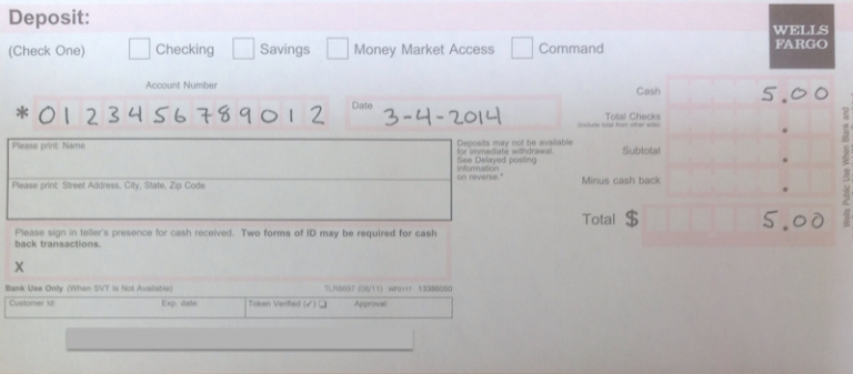 Wells Fargo Bank Deposit Slip Amulette