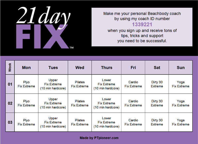 21 Day Fix Real Time Calendar Printable