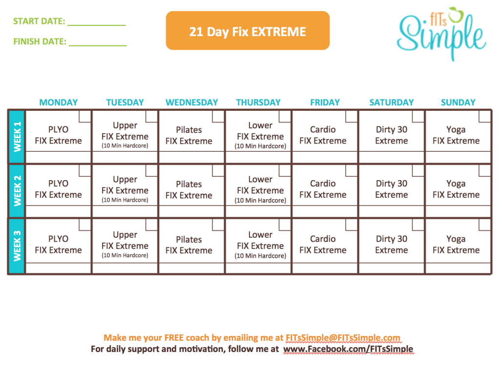 21 Day Fix Extreme Workout Calendar | 21 Day Fix Extreme 
