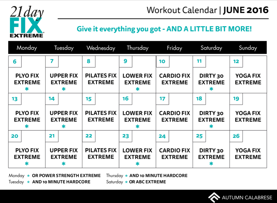 21 Day Fix Extreme Calendar amulette