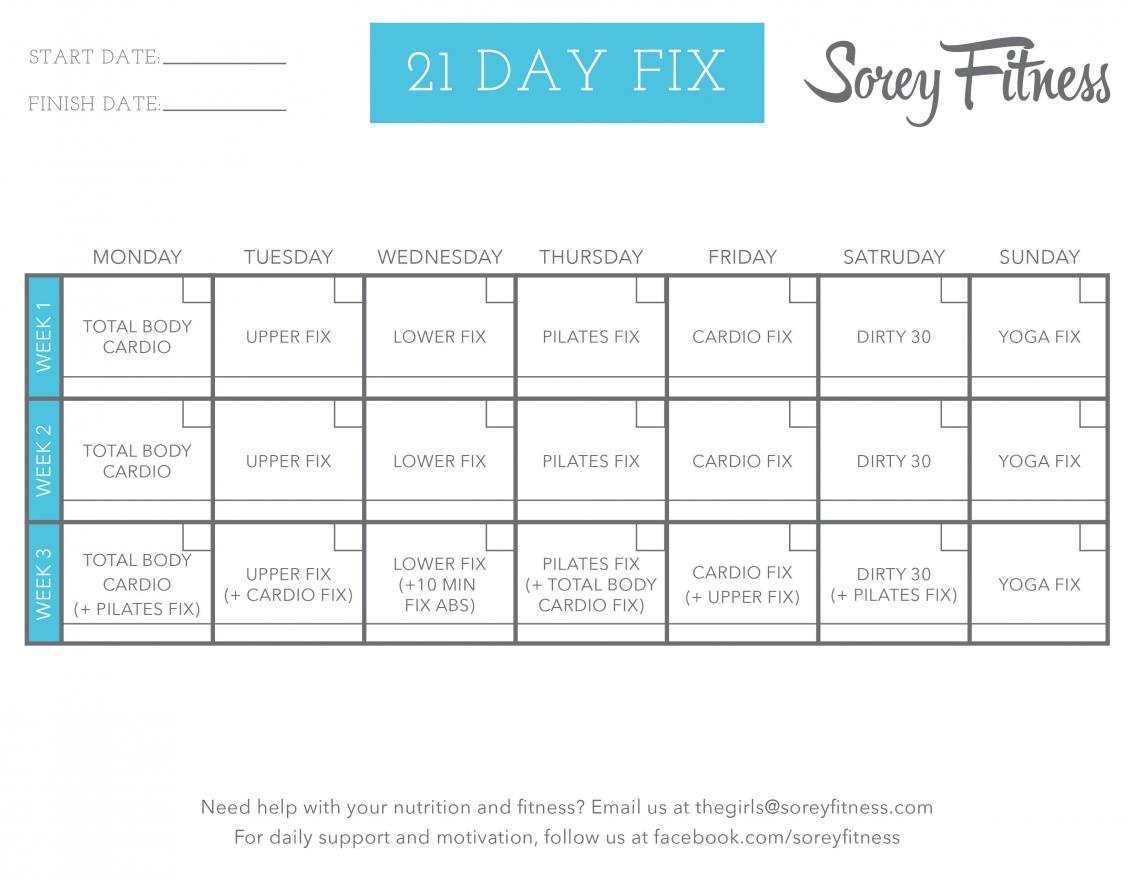 21 Day Fix Workout Calendar | Print A Workout Calendar