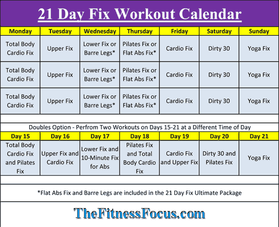 21 Day Fix Workout Schedule & Portion Control Diet Sheets 