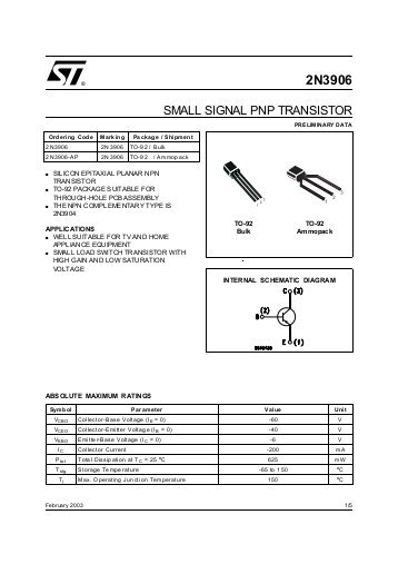 2N3906 AP datasheet Small Signal PNP Transistor