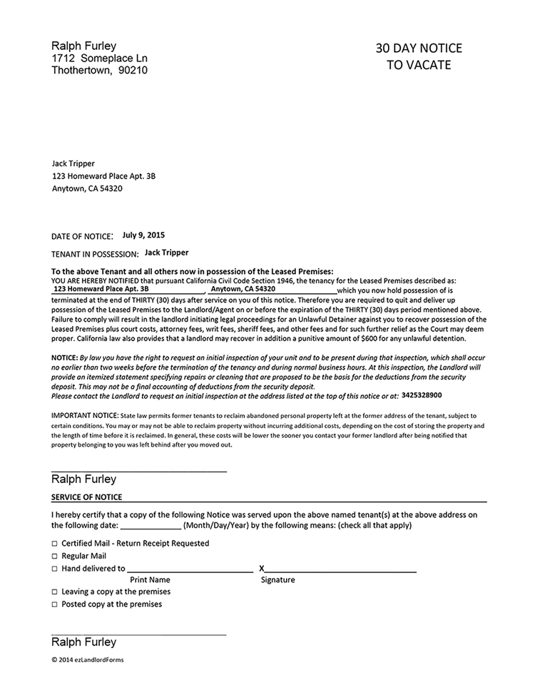 California 30 Day Notice to Vacate | EZ Landlord Forms