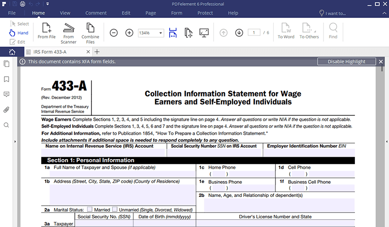 IRS Form 433 A: How to Fill it Right | Wondershare PDFelement