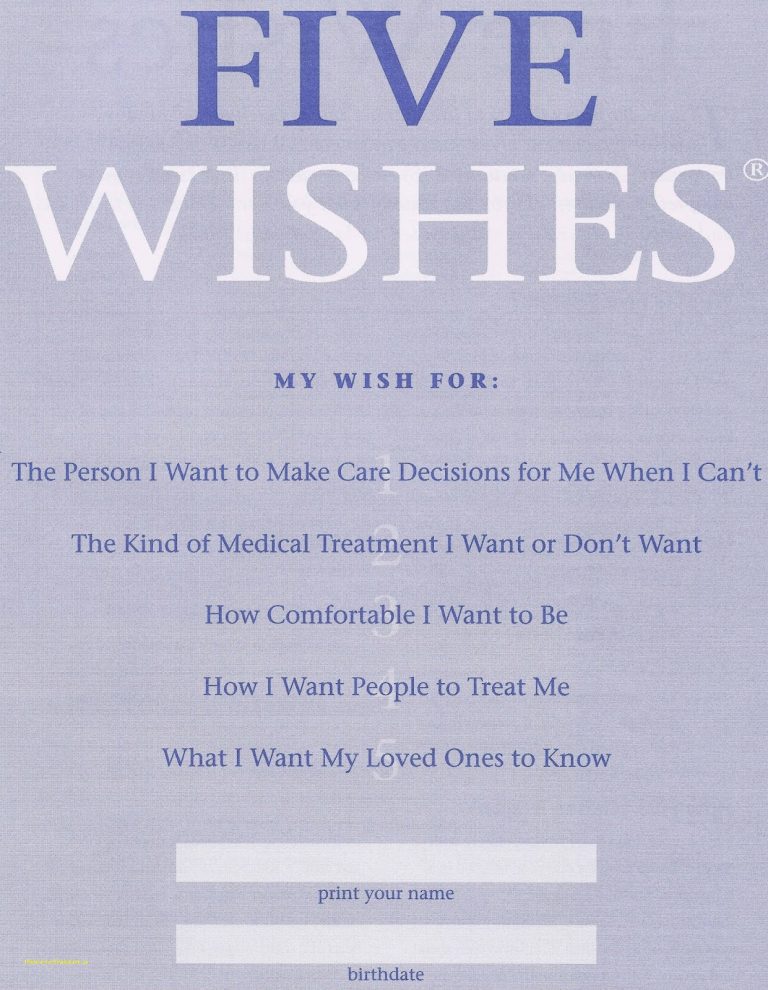 Printable Five Wishes Online Free Pdf