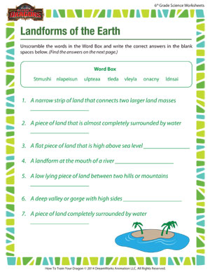 Landforms of the Earth – Printable Online 6th Grade Worksheets 