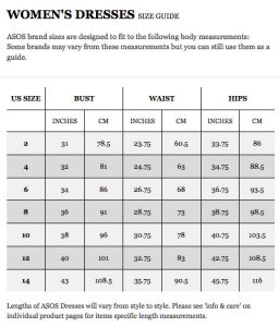 Asos Size Chart | amulette