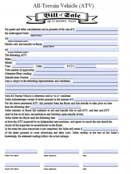 ATV Bill of Sale Form 9 Free Templates in PDF, Word, Excel Download
