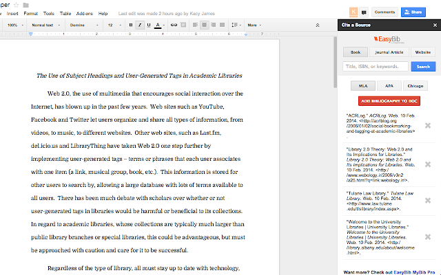 EasyBib Bibliography Creator Google Docs add on