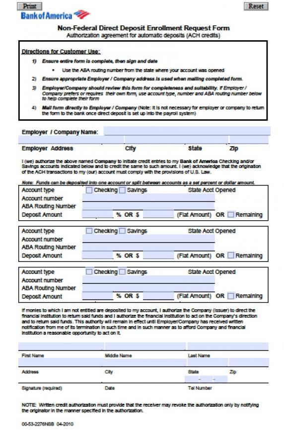 Download Bank of America Direct Deposit Form | PDF wikiDownload