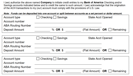 Free Bank of America Direct Deposit Form PDF | eForms – Free 