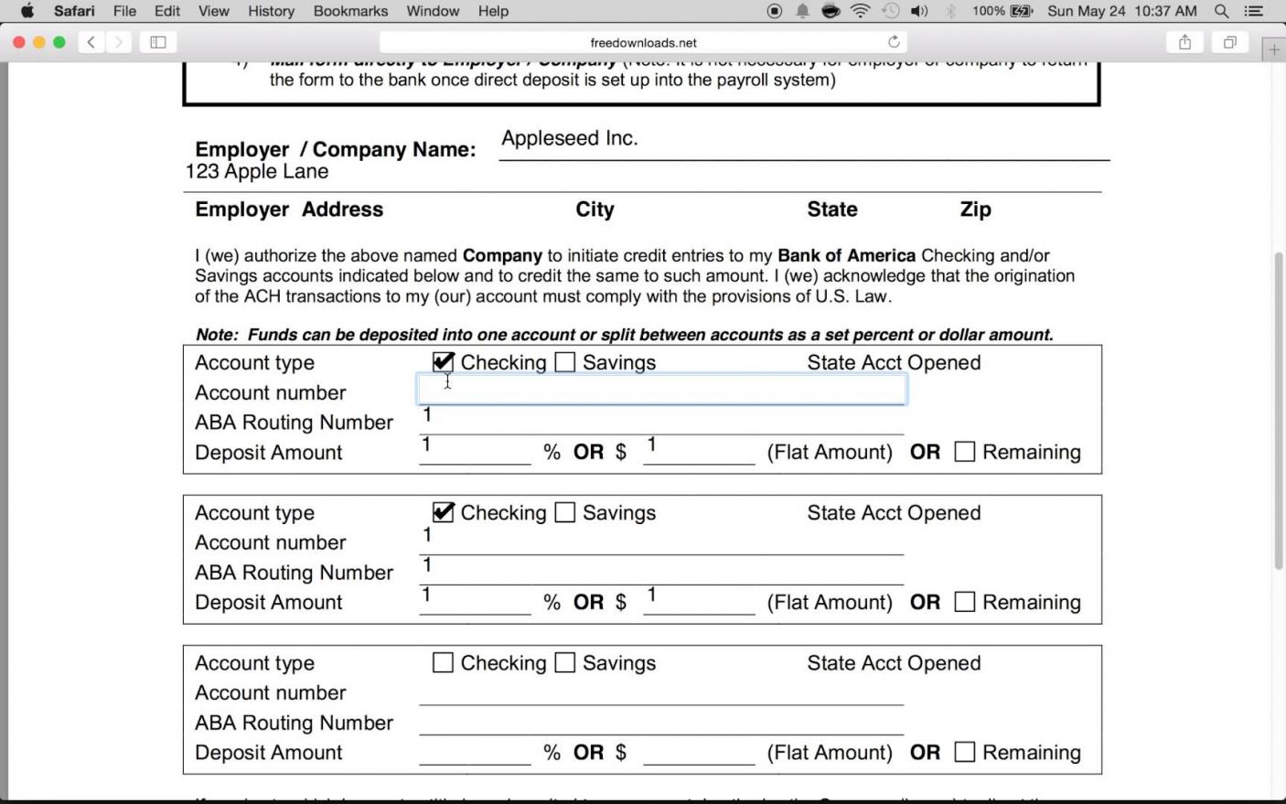 Bank of America Direct Deposit Form (PDF) | Setup YouTube