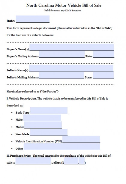 Nc Vehicle Bill Fill Online, Printable, Fillable, Blank | PDFfiller