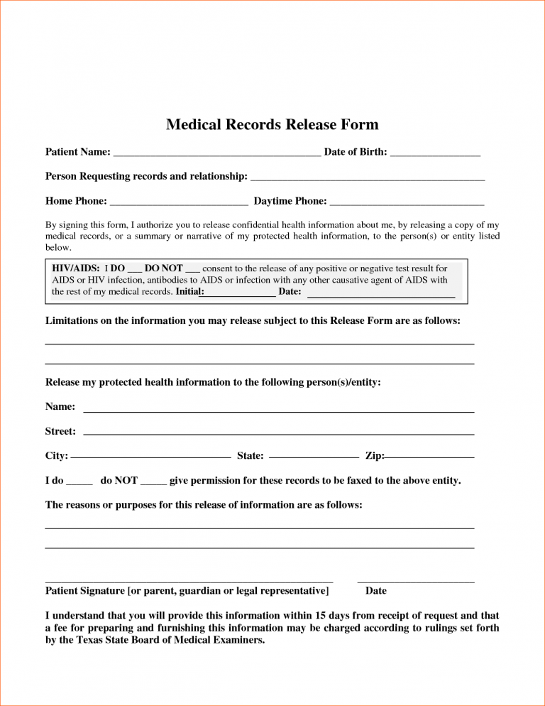 Blank Medical Records Release Form | amulette