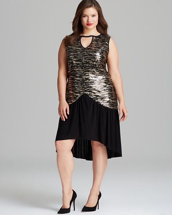 Tbags Los Angeles Plus Sleeveless Sequin High/Low Dress #plussize 