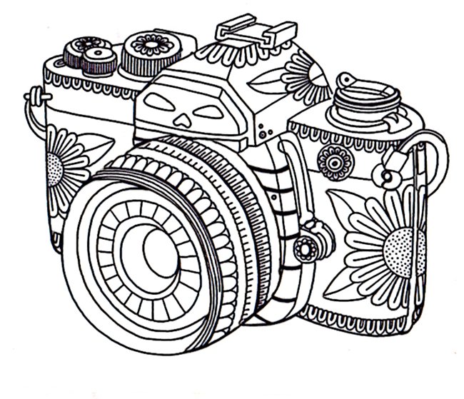 Get the coloring page: Camera | Free Coloring Pages For Adults 