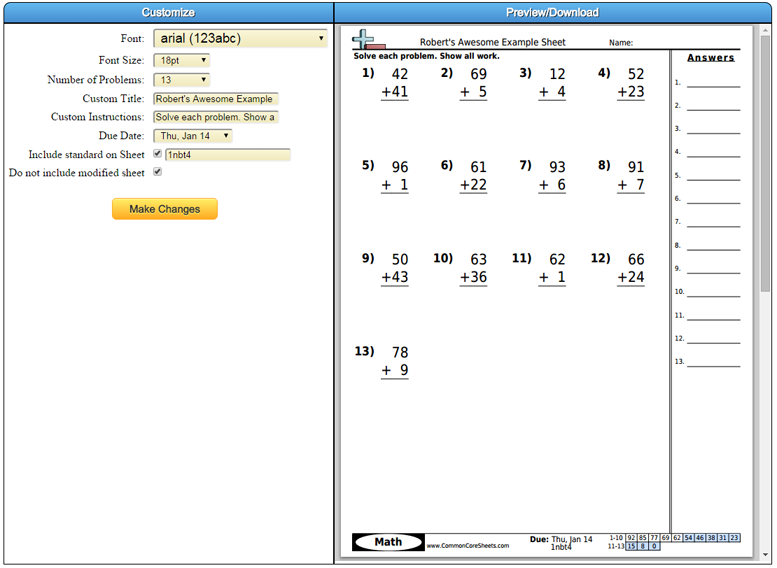 Common Core Sheets