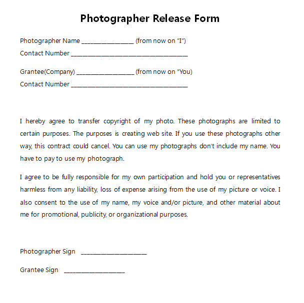 photography copyright release form template photographer photo 