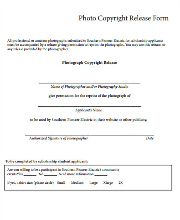9+ Sample Copyright Release Forms | Sample Templates
