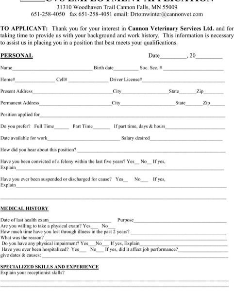 Cvs Job Application Form For Excel Pdf And Word Cvs Job 