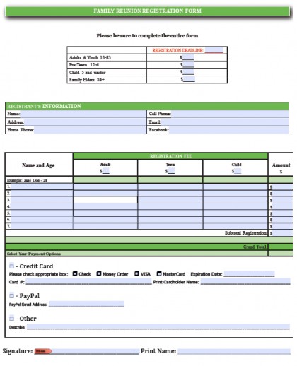 family registration form template download family reunion 