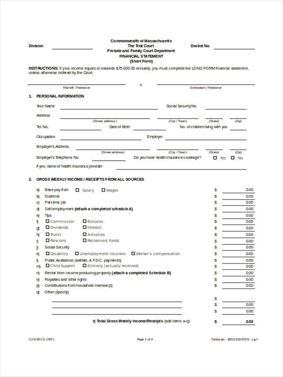 23 Sample Financial Statement Form