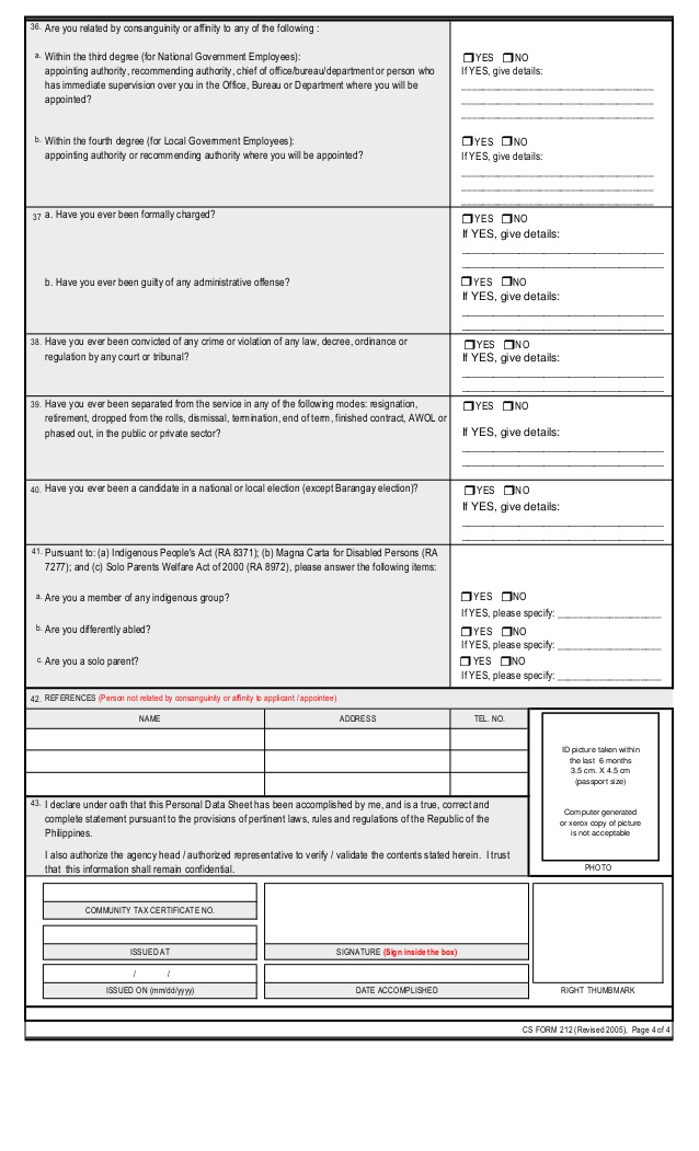 Personal data sheet (pds) 2005 revised