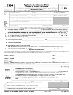 Form 2350 Fillable Application for Extension of Time to File U.S. 