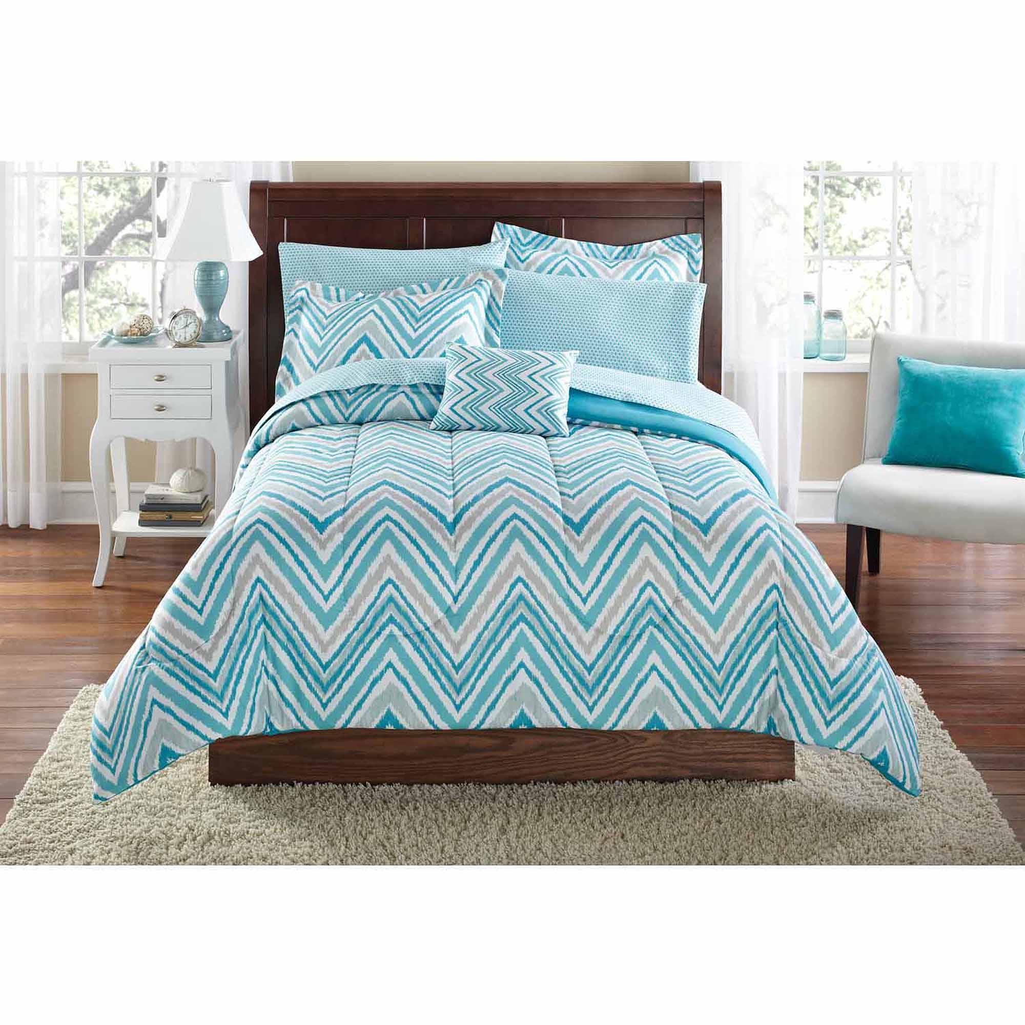 Bedding Sets Walmart Mainstays Watercolor Chevron Bed In A Bag 