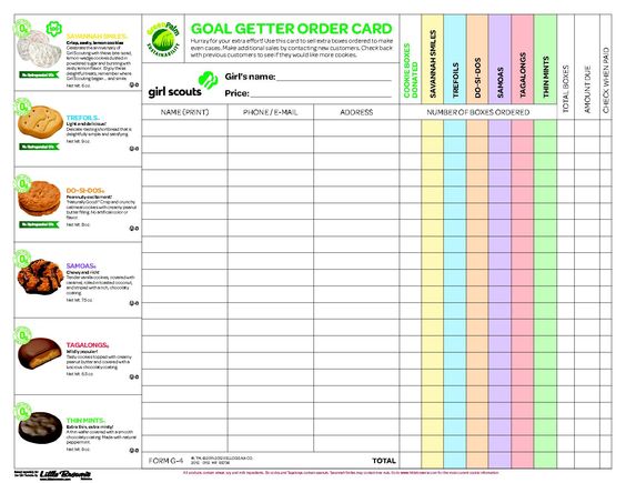 Printable Girl Scout Cookie Order Form 2017 Calendar June