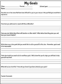 Editable Goal Setting Worksheet for High School and Middle School