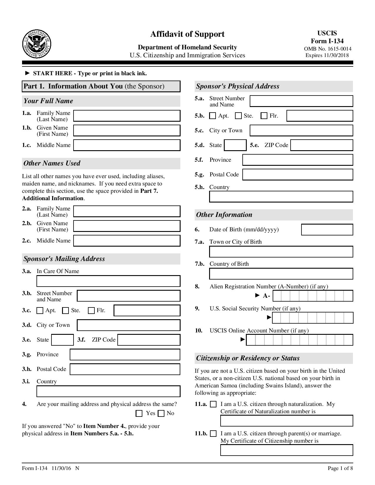 I 134 Form Sample Fill Online, Printable, Fillable, Blank 