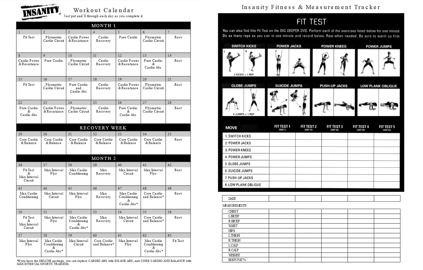 Insanity workout schedule & calendar Workout Essentials