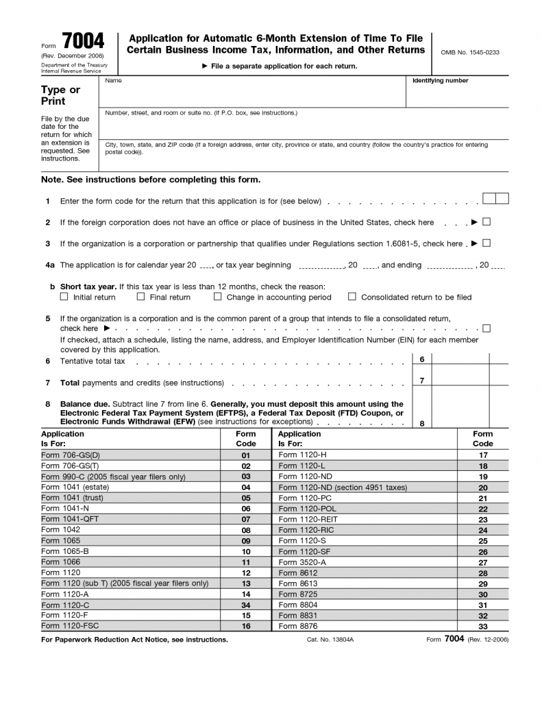 Irs Form 7004 | amulette