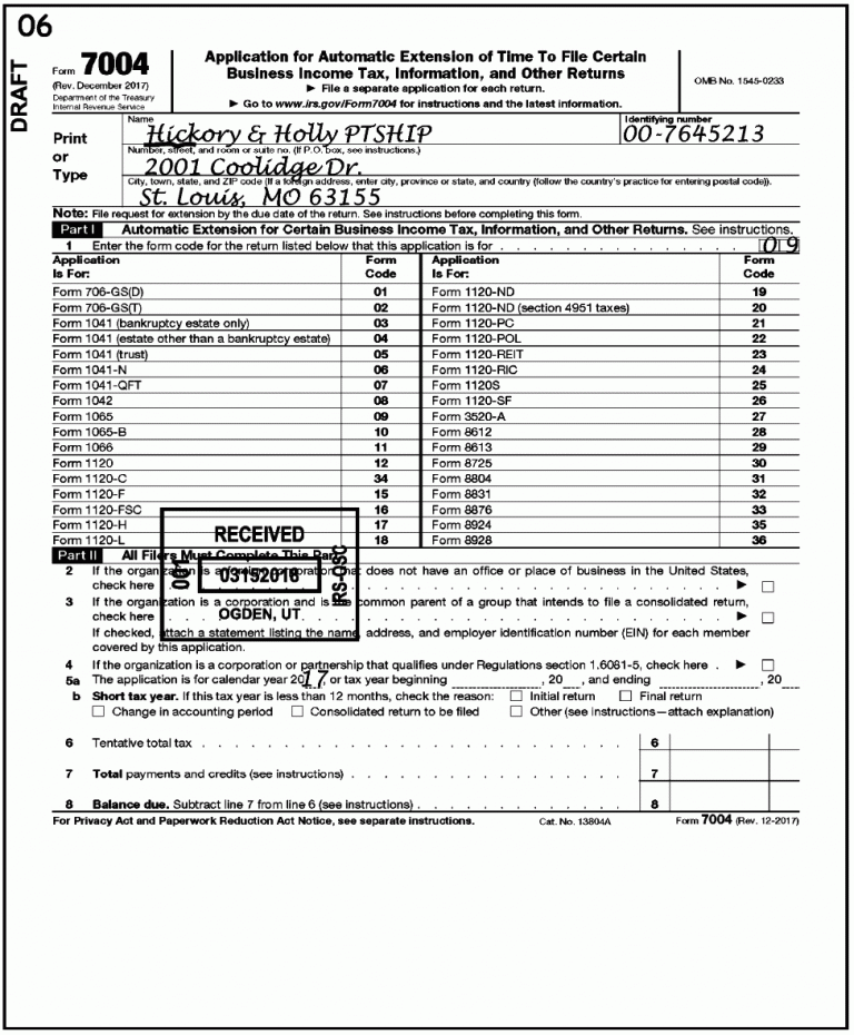 Irs Form 7004 Amulette