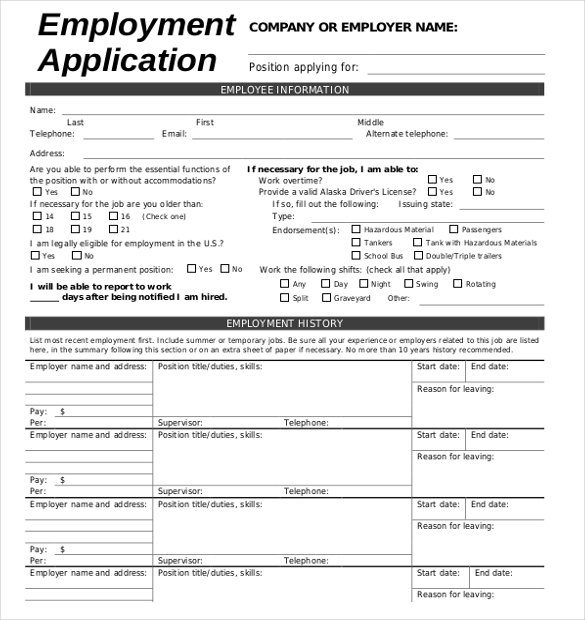 application for employment template word Kleo.beachfix.co