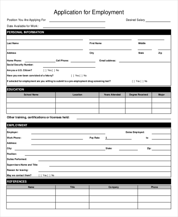 job application form template word