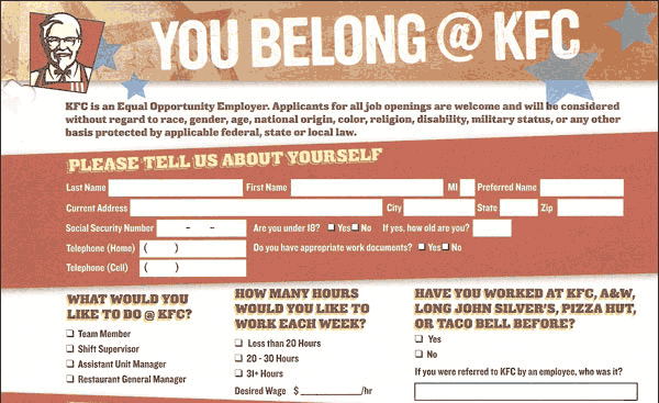 KFC Application PDF Job Applications.com