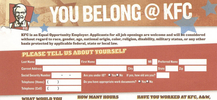 Kentucky Fried Chicken (KFC) Job Application Printable Job 