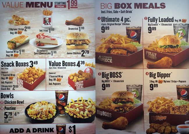 KFC Menu, Menu for KFC, Runnymede, Toronto Urbanspoon/Zomato